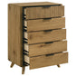 Bennett Mid-Century 5-Drawer Rubberwood Chest Light Oak