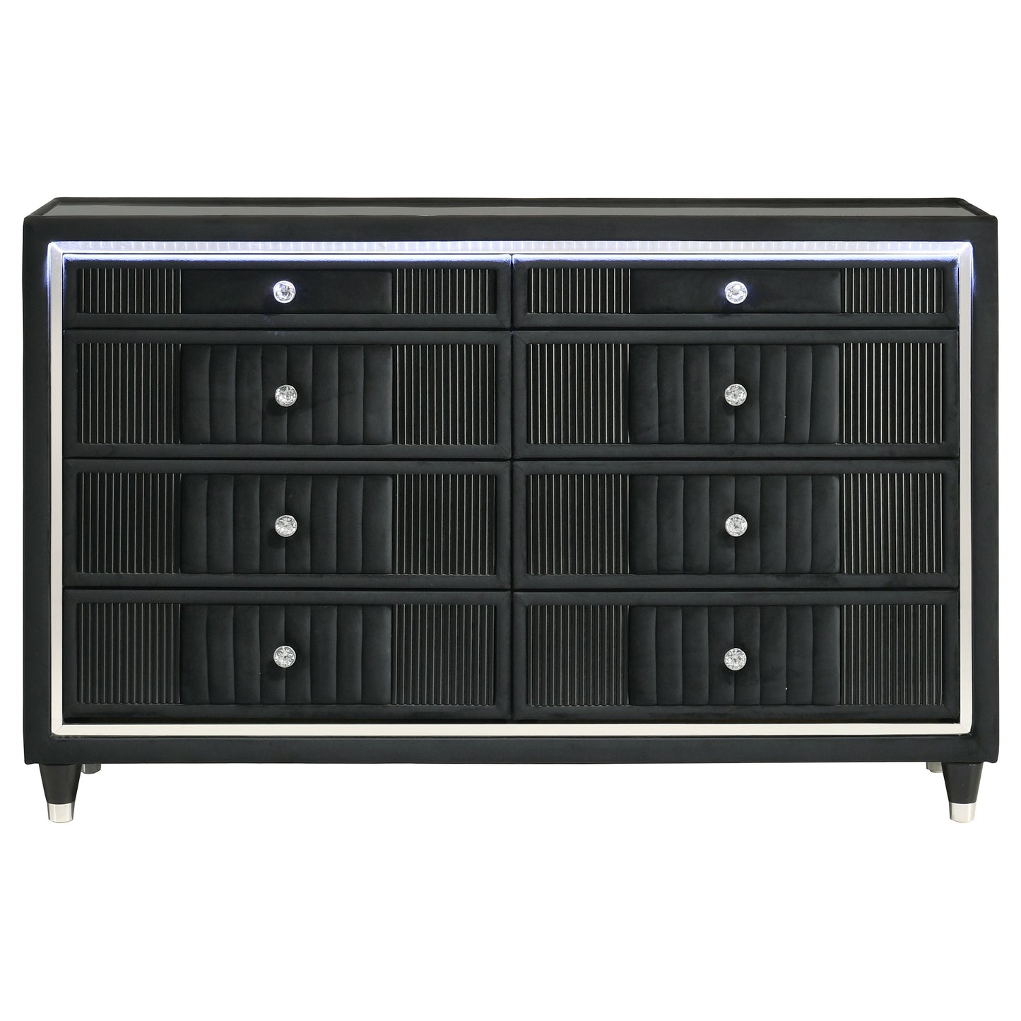 Ravenne 8-drawer Velvet Upholstered LED Dresser Cabinet Black