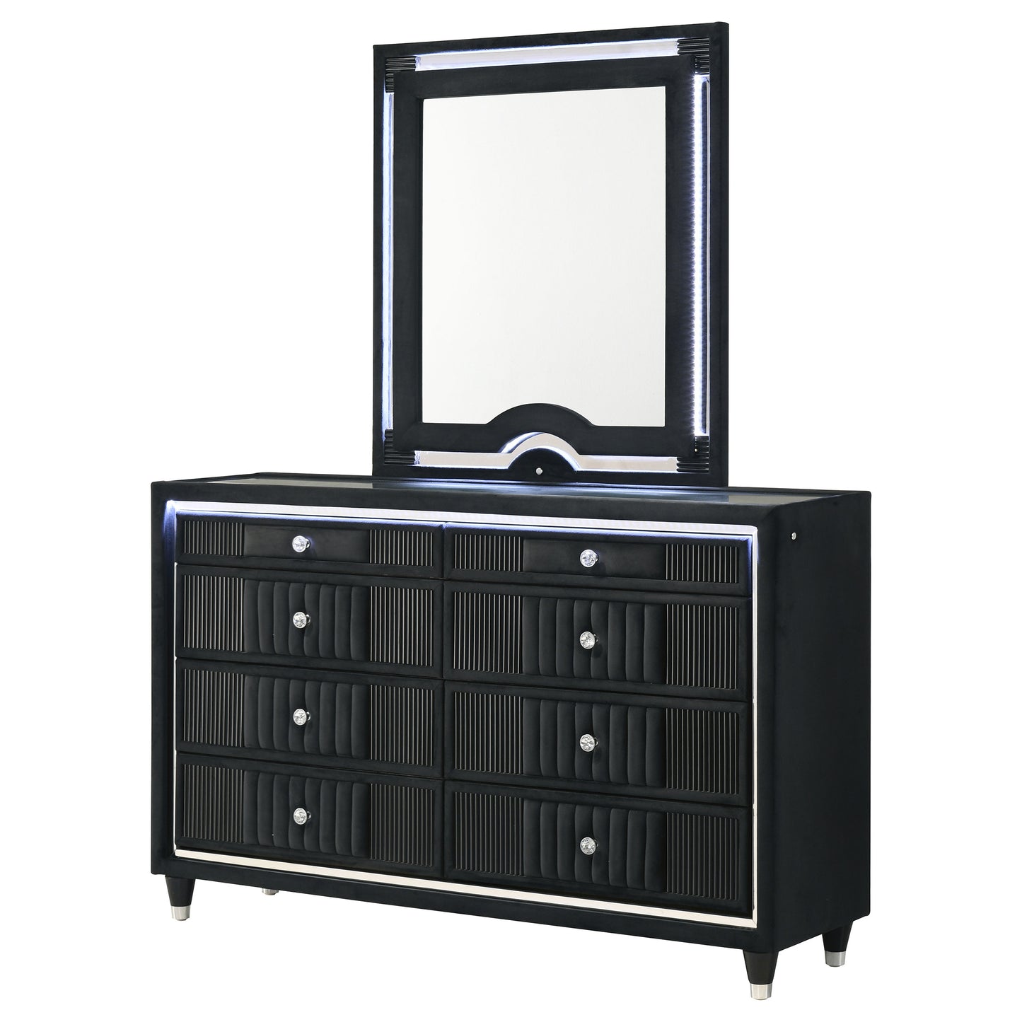 Ravenne 8-drawer Velvet Upholstered LED Dresser and Mirror Black