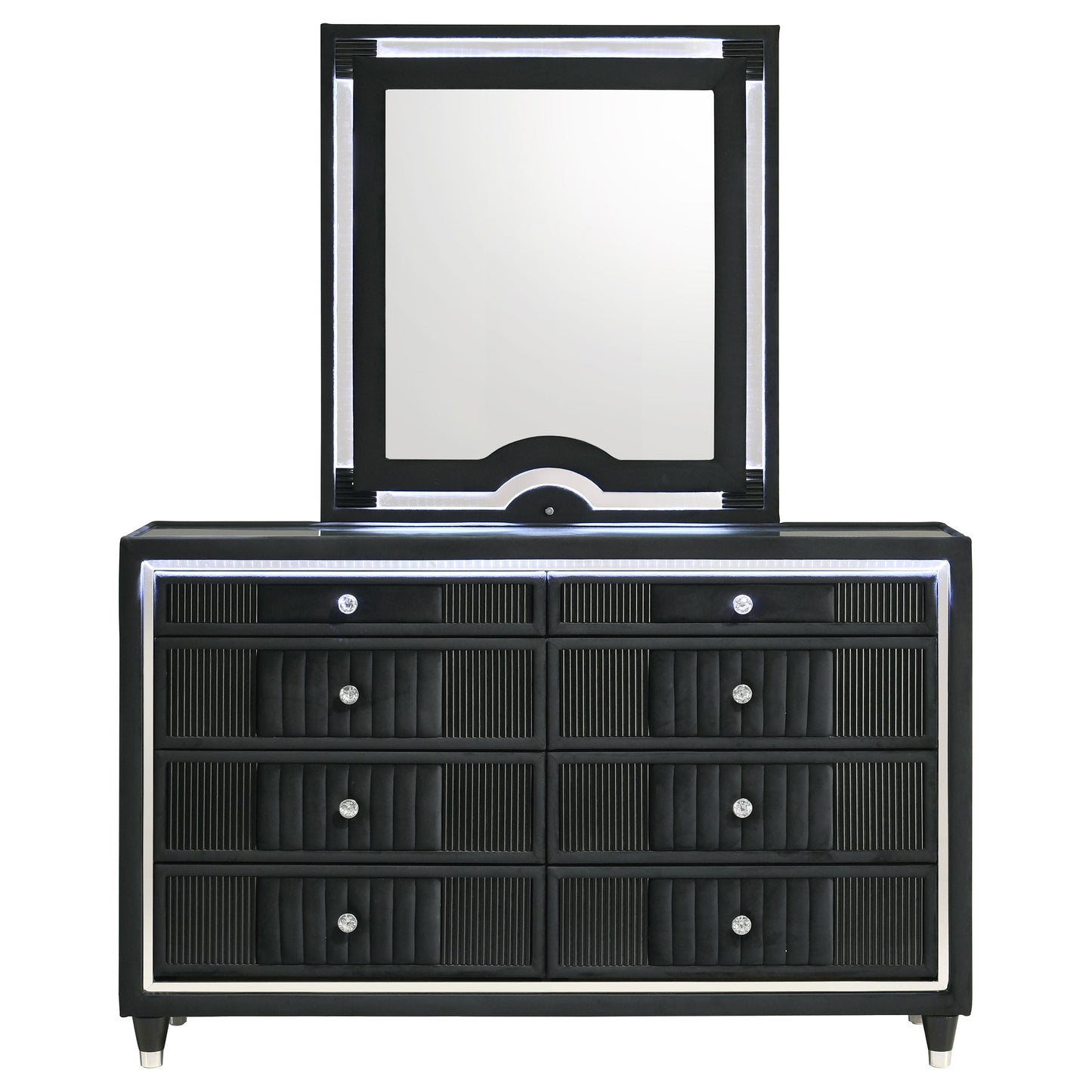 Ravenne 8-drawer Velvet Upholstered LED Dresser and Mirror Black