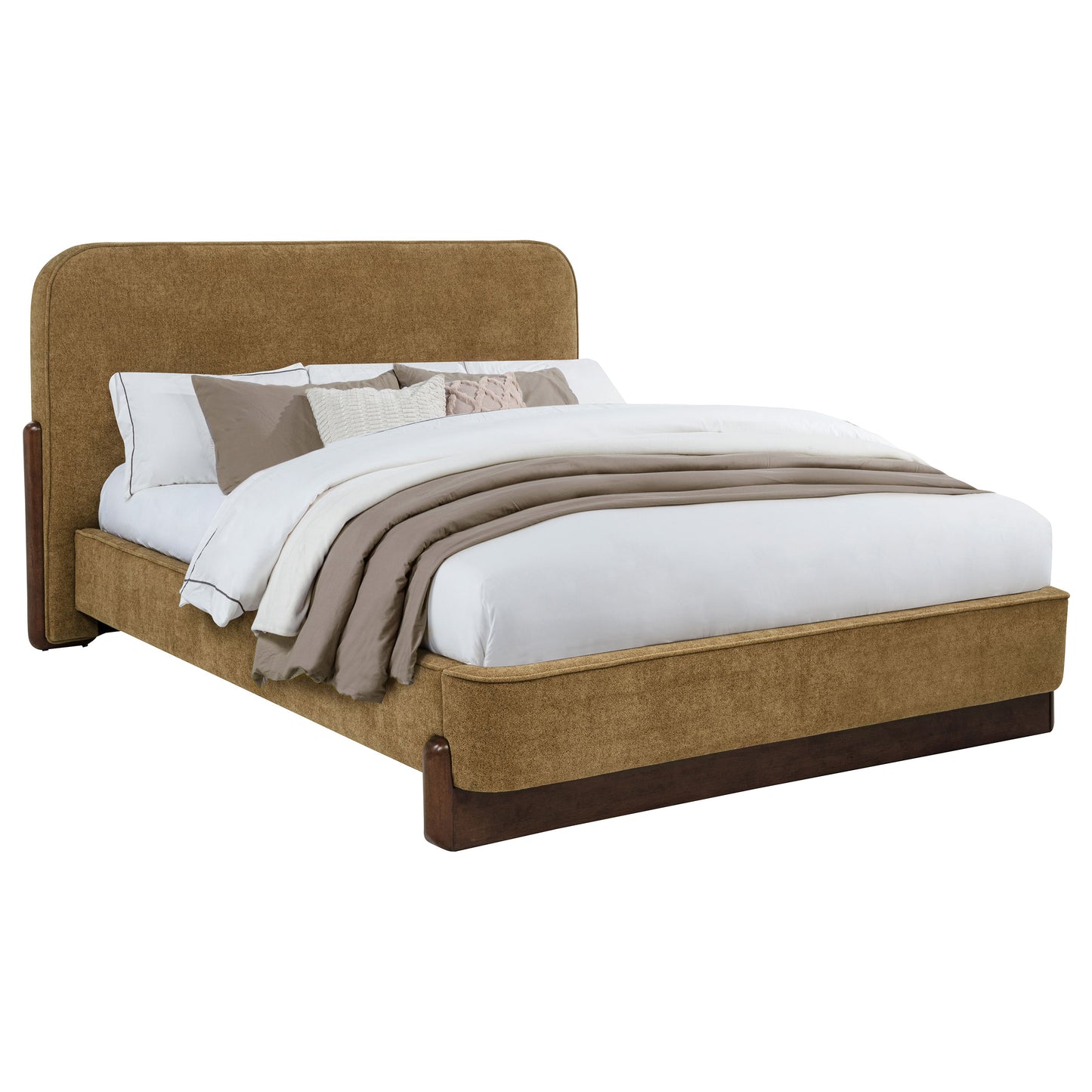 Baldacci Upholstered Queen Platform Bed Curry and Walnut