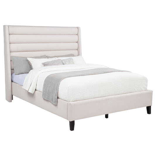 Leslie Upholstered Tufted Eastern King Wingback Platform Bed Beige