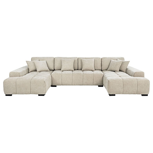 Cannella U-Shaped Double Chaise Upholstered Sectional Sofa Beige