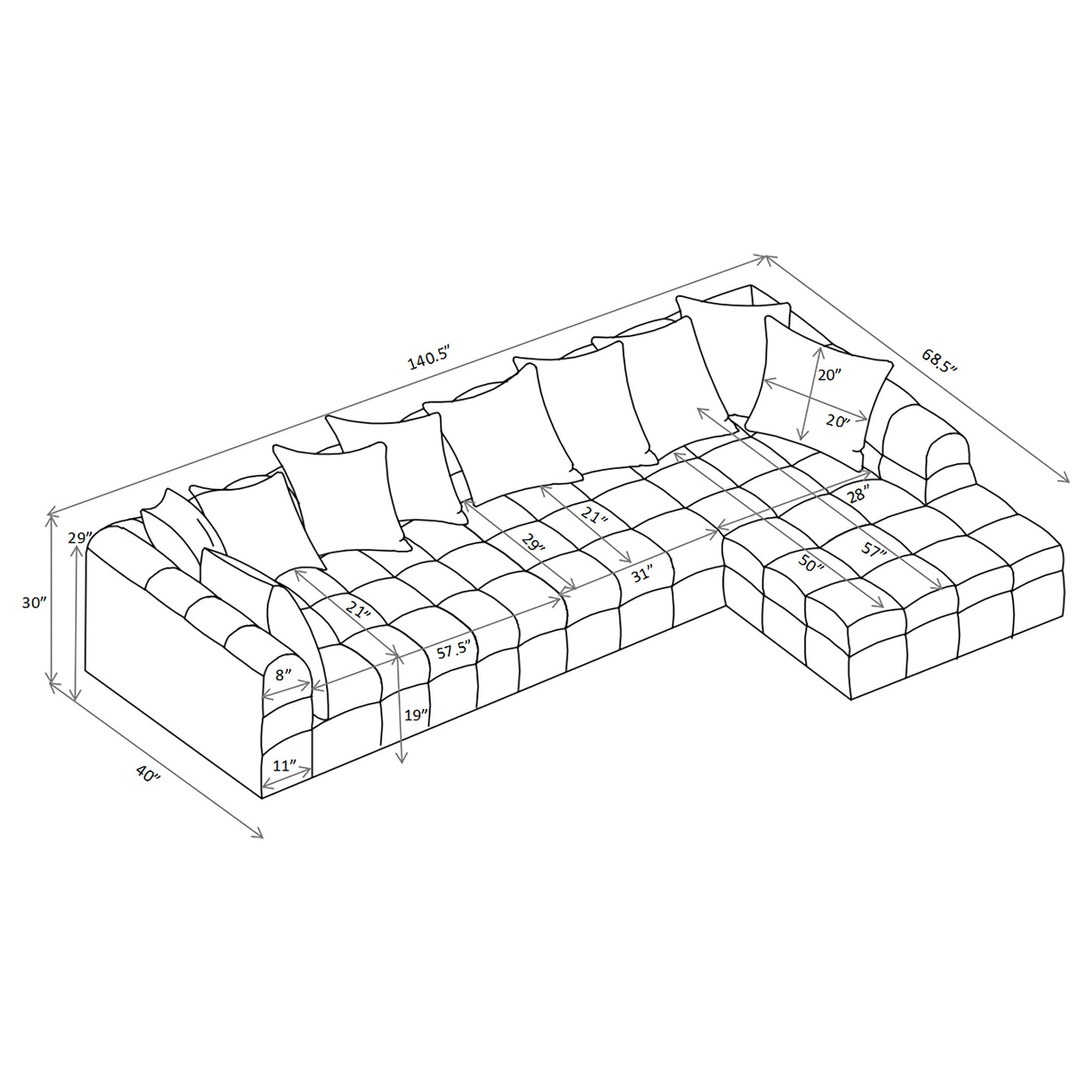 Amara 3-Piece Upholstered Sectional Sofa