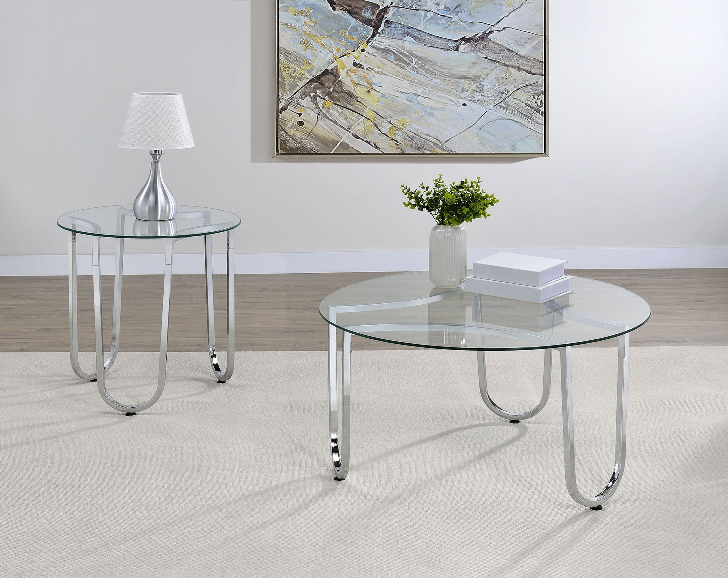 Beller Round Tempered Glass Top Cocktail Coffee Table Chrome