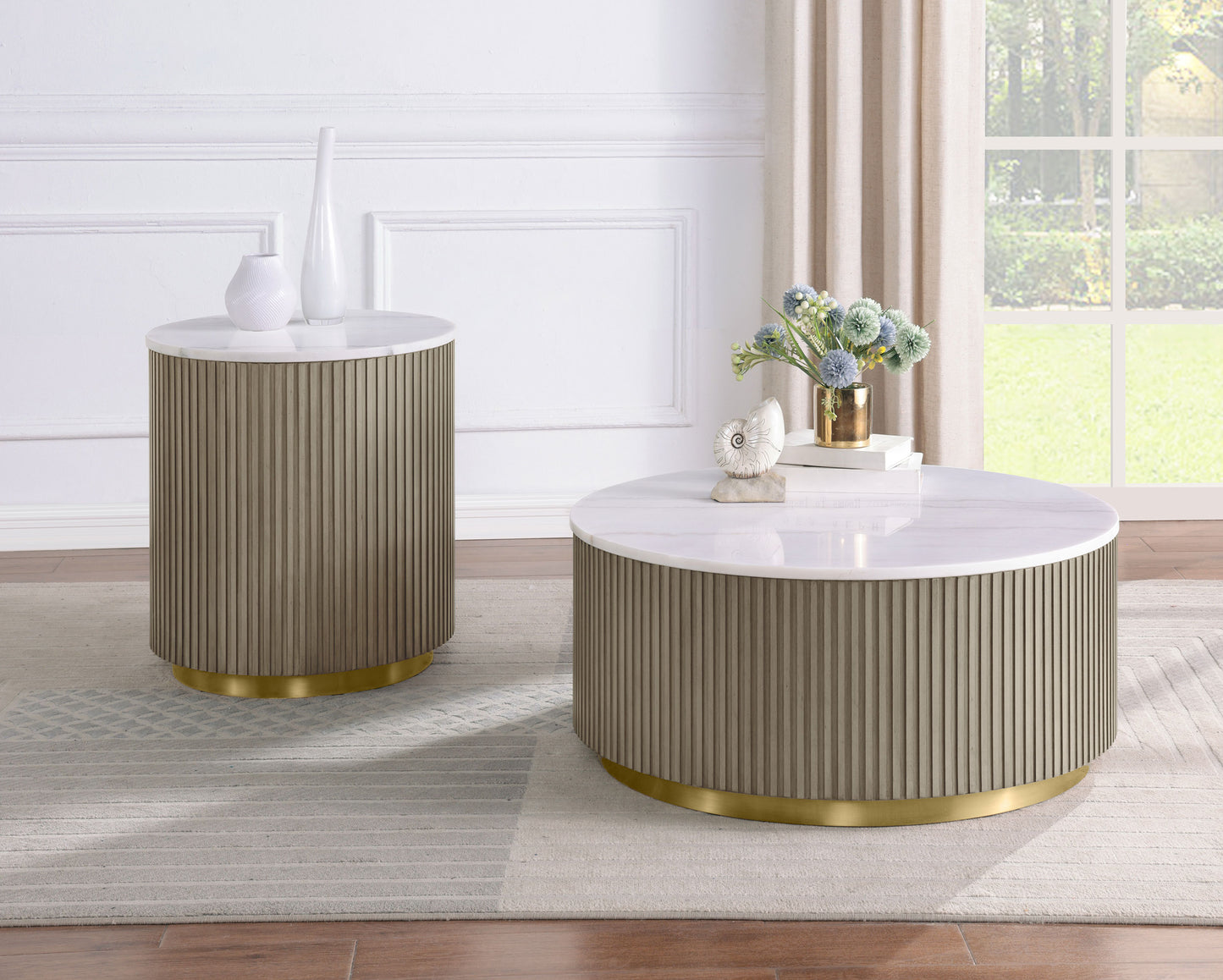 Jason Round White Marble Top Coffee Table Greige