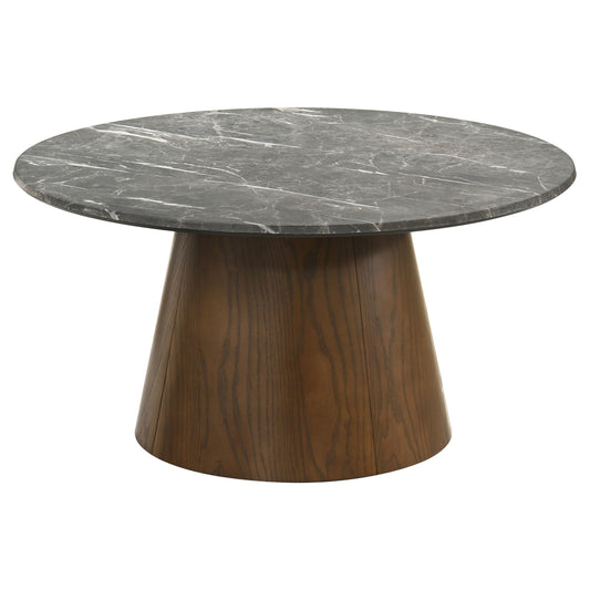 Franklin 36-inch Round Pedestal Coffee Table Grey and Dark Brown