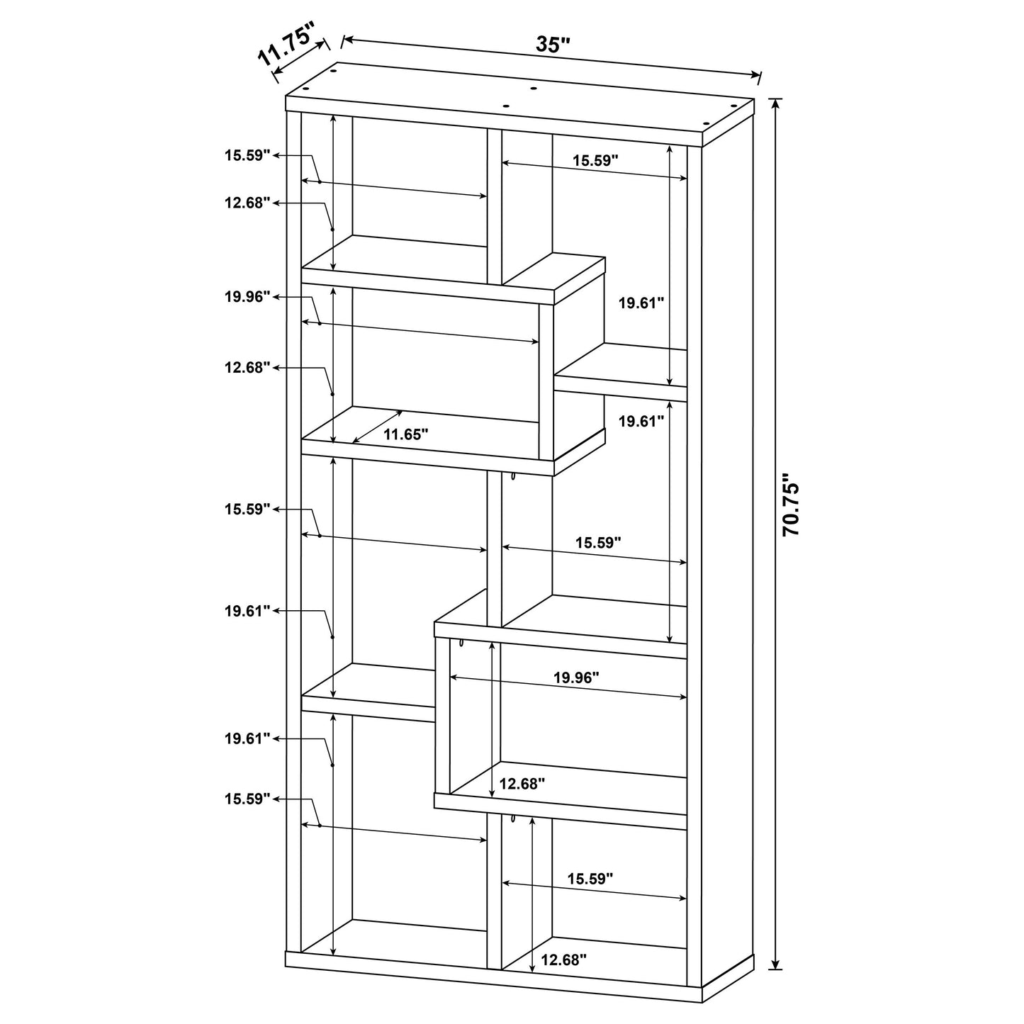 Theo 71-inch 6-shelf Bookshelf Mango