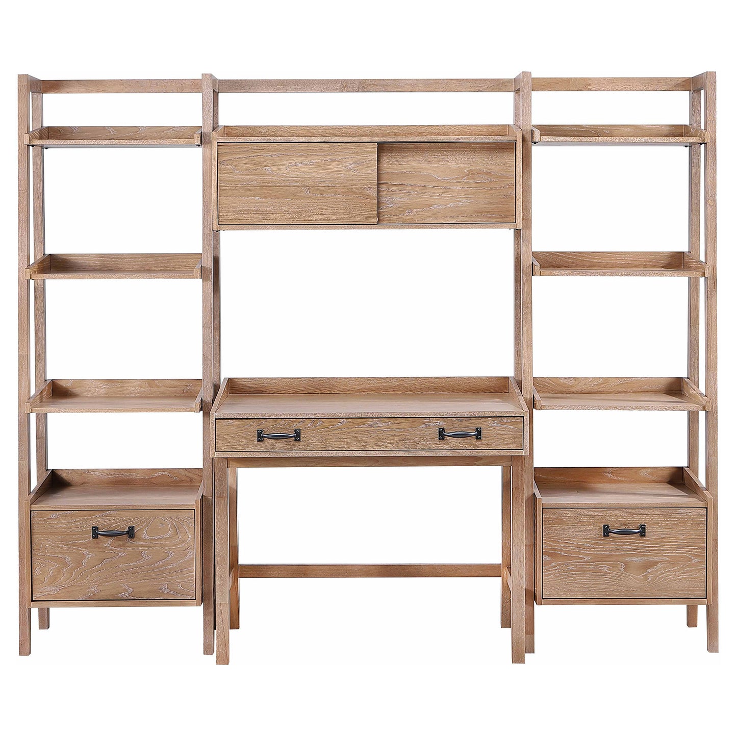 Fabian 4-piece Computer Desk and Bookshelf Set Distressed Light Brown