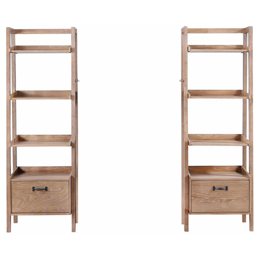 Fabian 2-piece 4-shelf Bookshelf with Drawer Distressed Light Brown