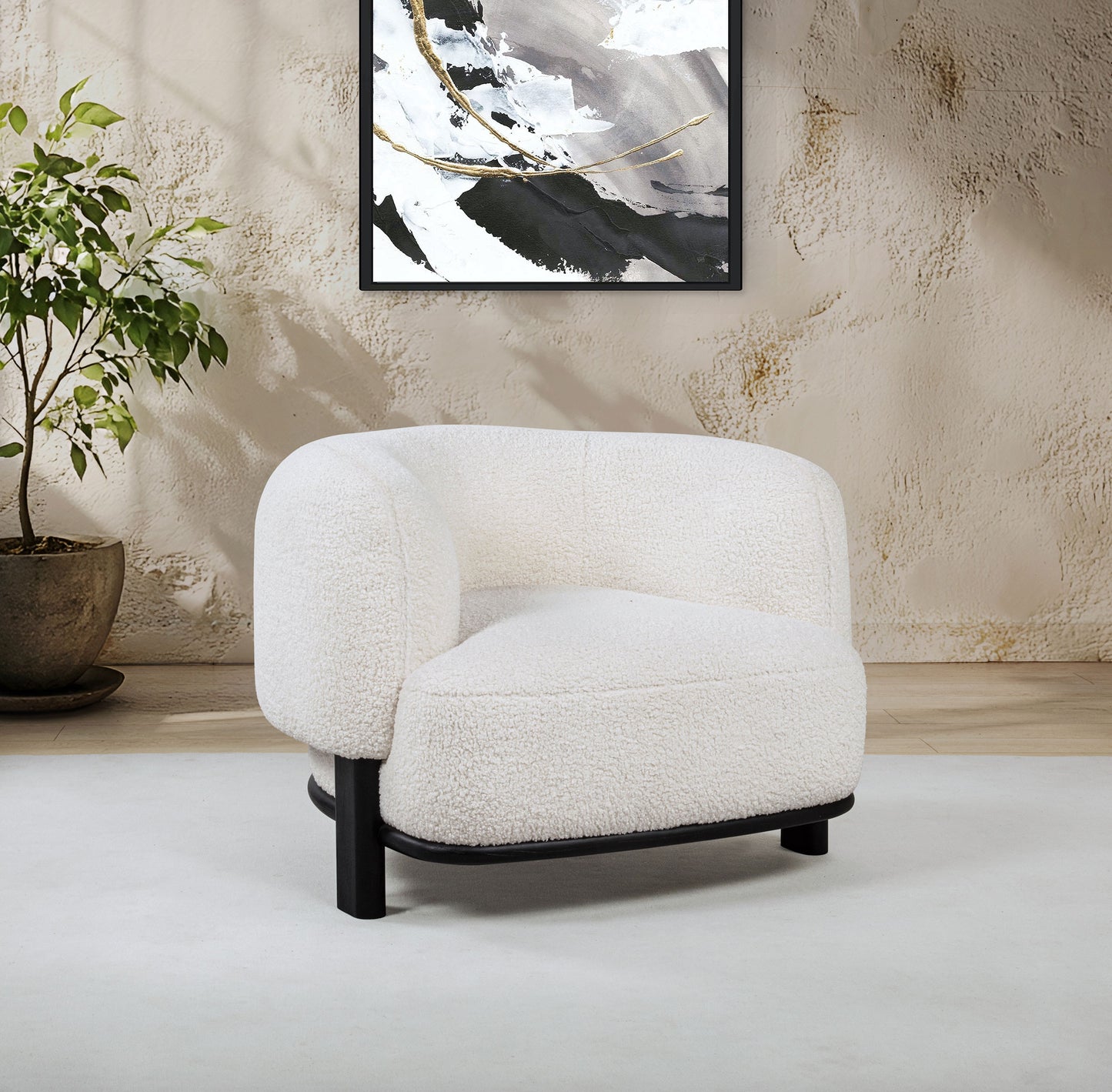 Lawler Upholstered Barrel Back Accent Chair Ivory and Black