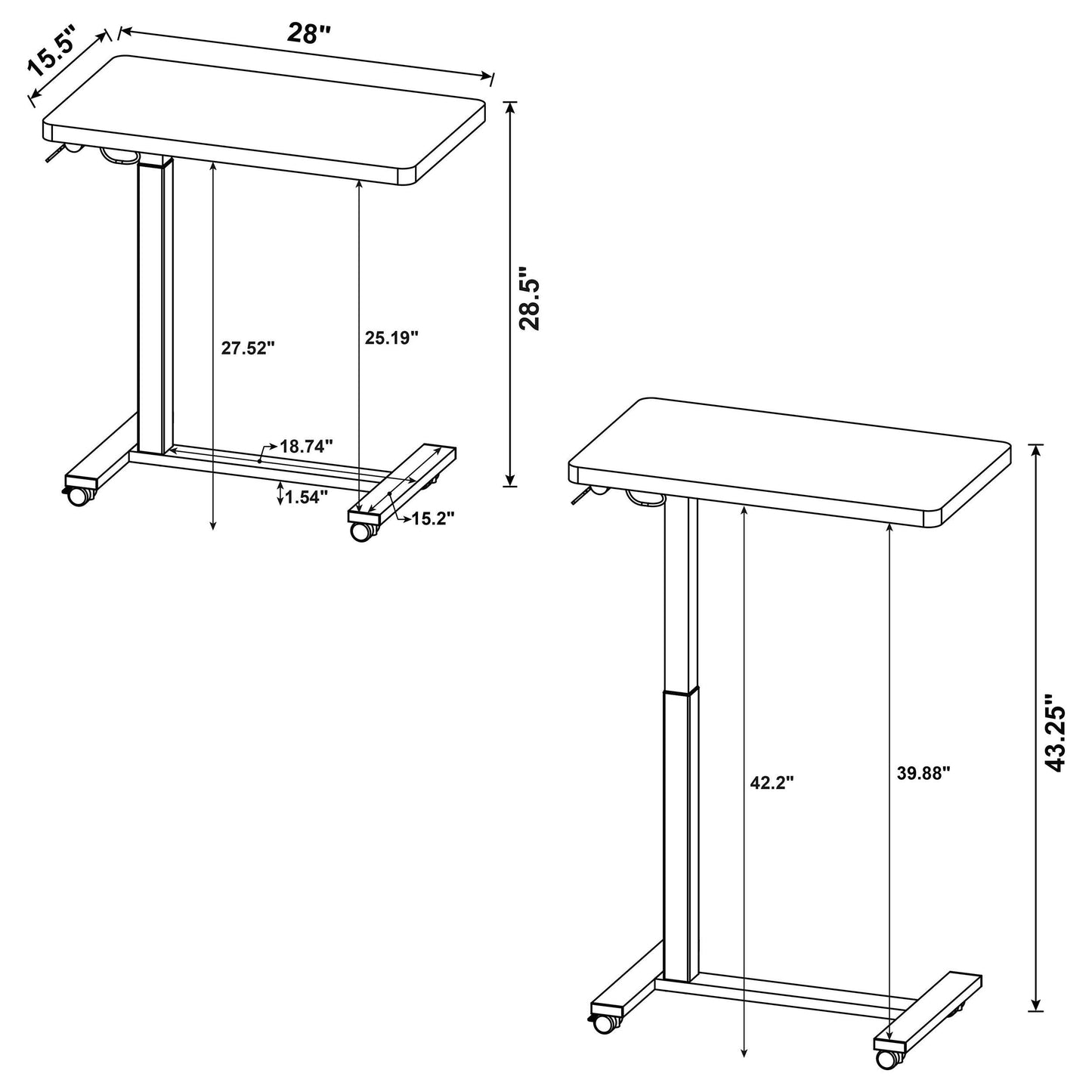 Westpark Pneumatic Adjustable C-Shape Side Table with Casters Black