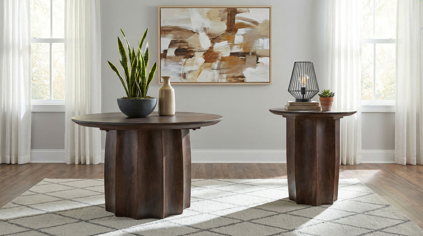 Cayenne 2-piece Solid Mango Wood Coffee Table Set Walnut