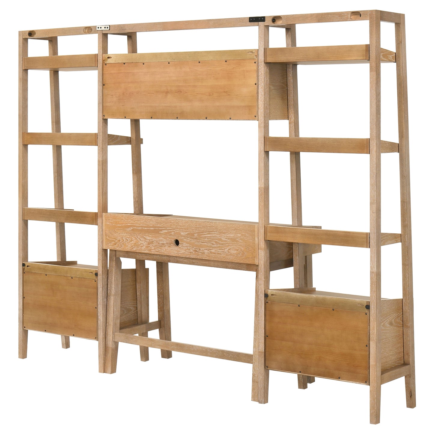 Fabian 4-piece Computer Desk and Bookshelf Set Distressed Light Brown
