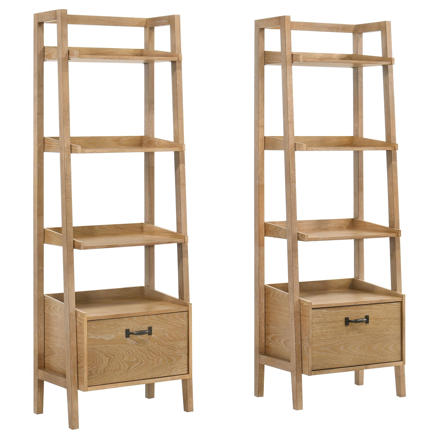 Fabian 2-piece 4-shelf Bookshelf with Drawer Distressed Light Brown