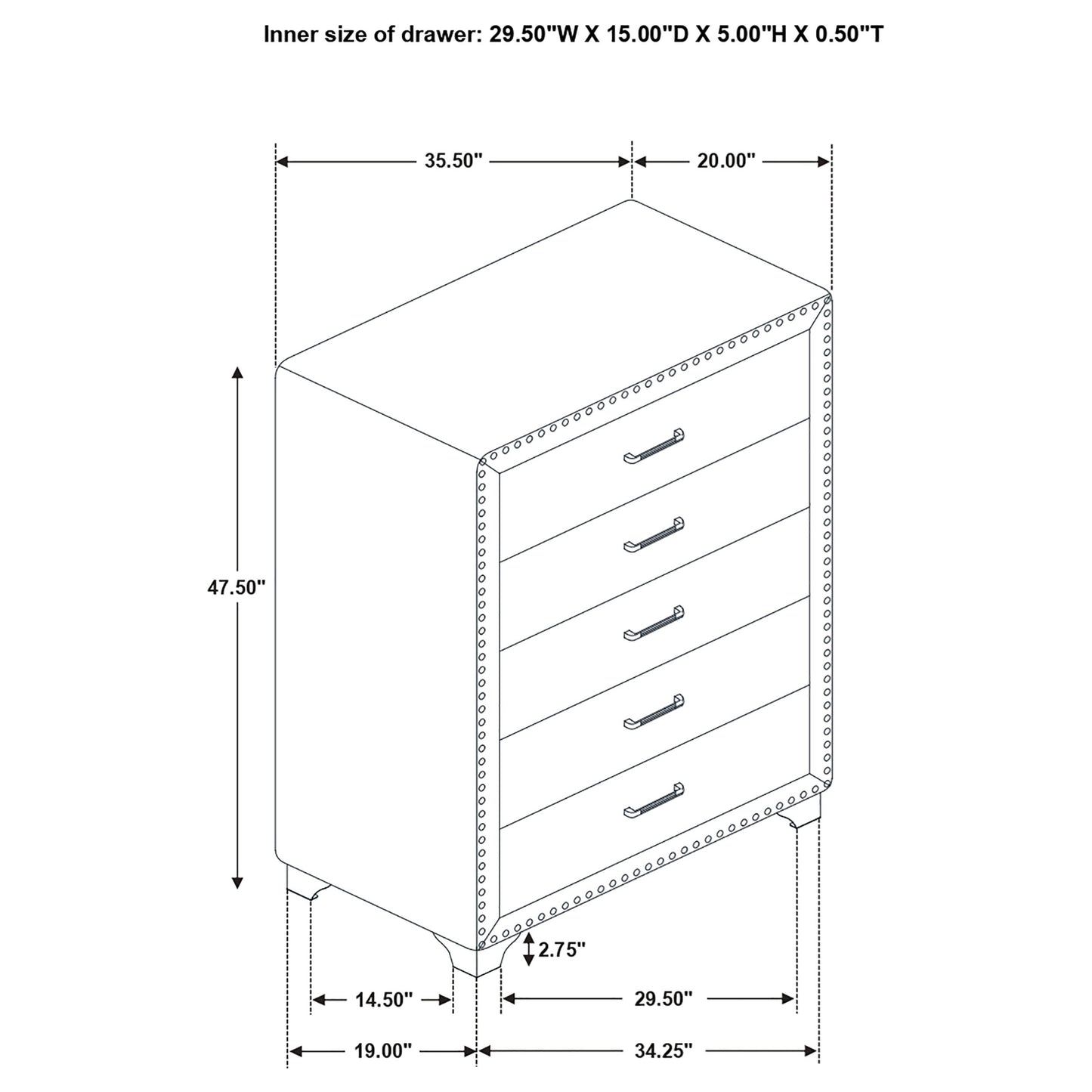 Melody Upholstered 2-drawer Nightstand Grey