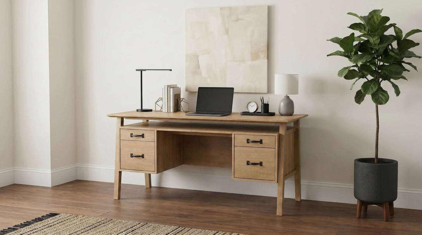 Goodson 64-inch 4-Drawer Double Pedestal Computer Desk Distressed Light Brown