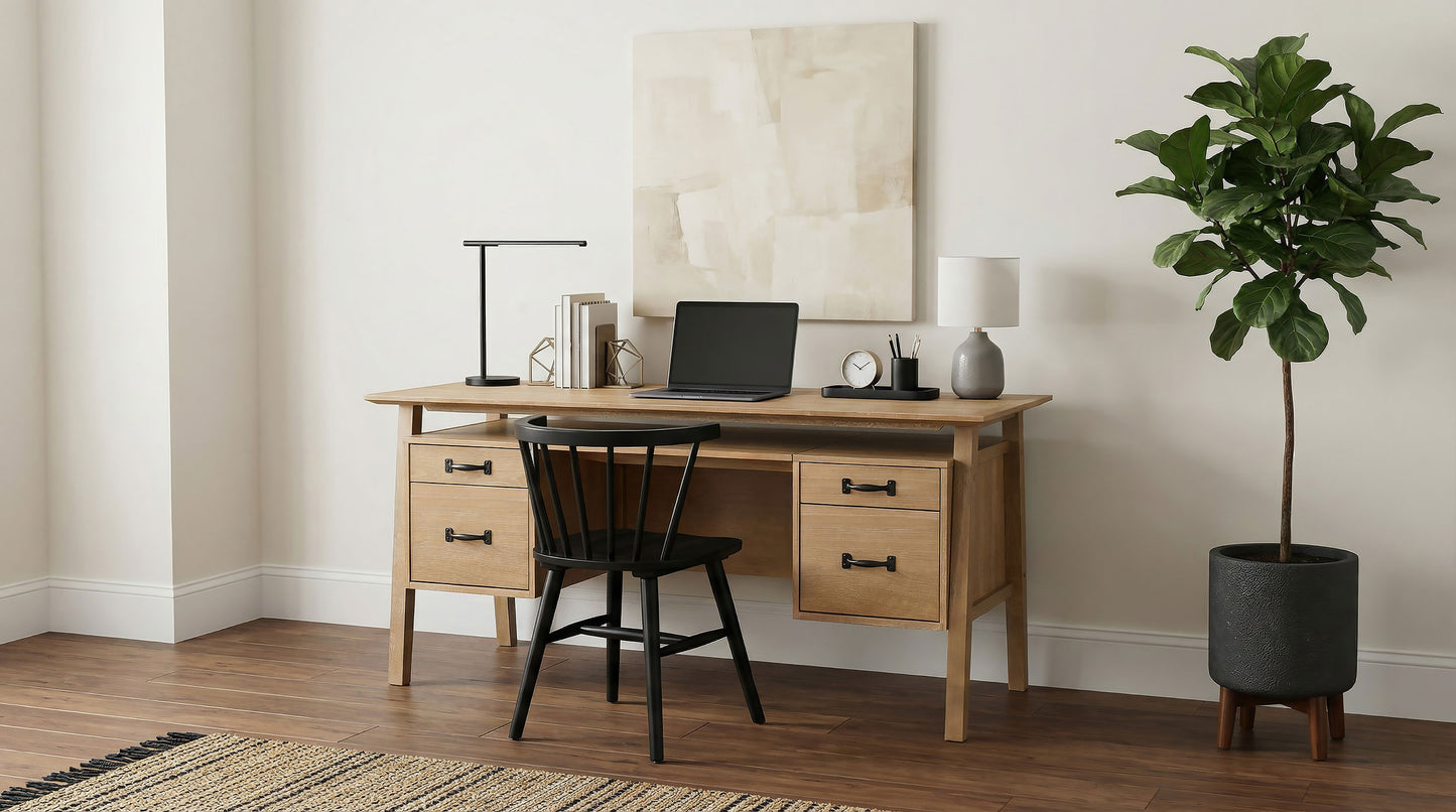 Goodson 64-inch 4-Drawer Double Pedestal Computer Desk Distressed Light Brown