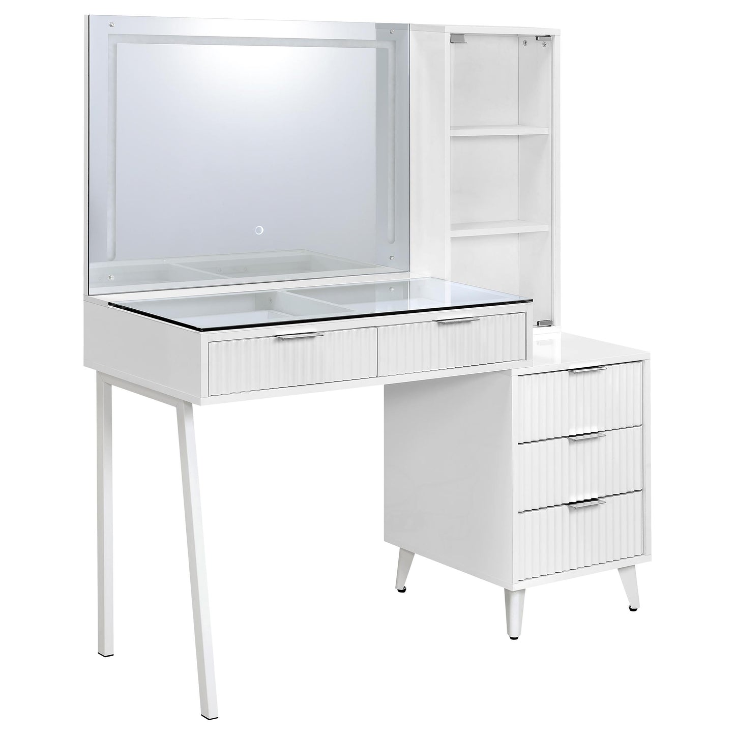 Souza 5-Drawer Makeup Vanity Table With LED Mirror White High Gloss
