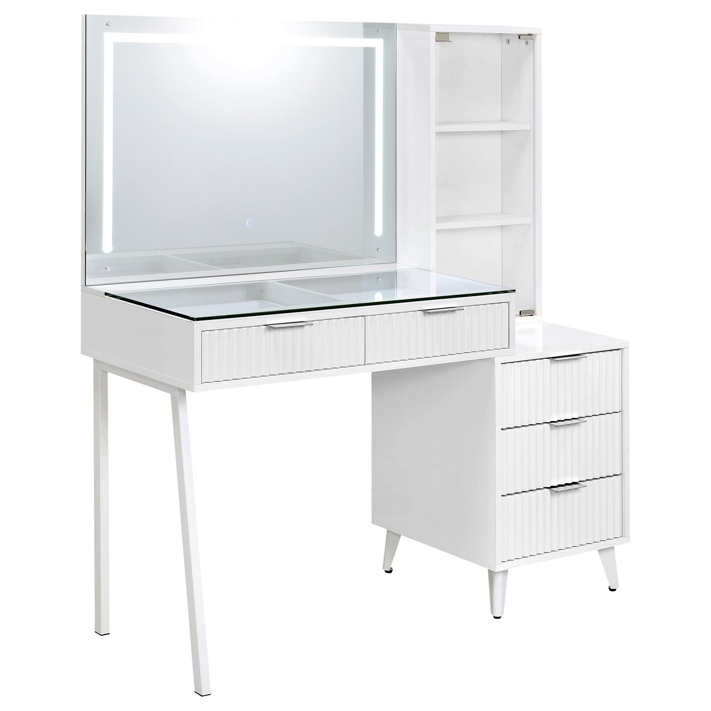 Souza 5-Drawer Makeup Vanity Table With LED Mirror White High Gloss