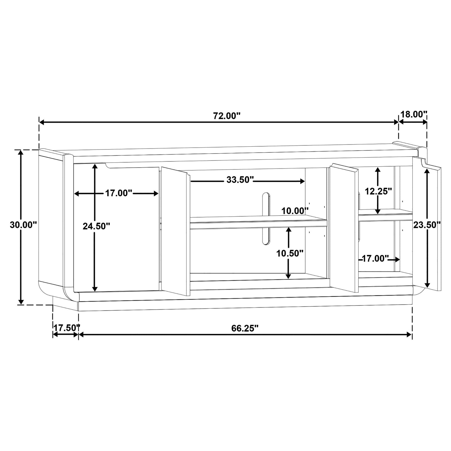 Leandro 72-inch 4-door TV Stand Media Console Burnished Black