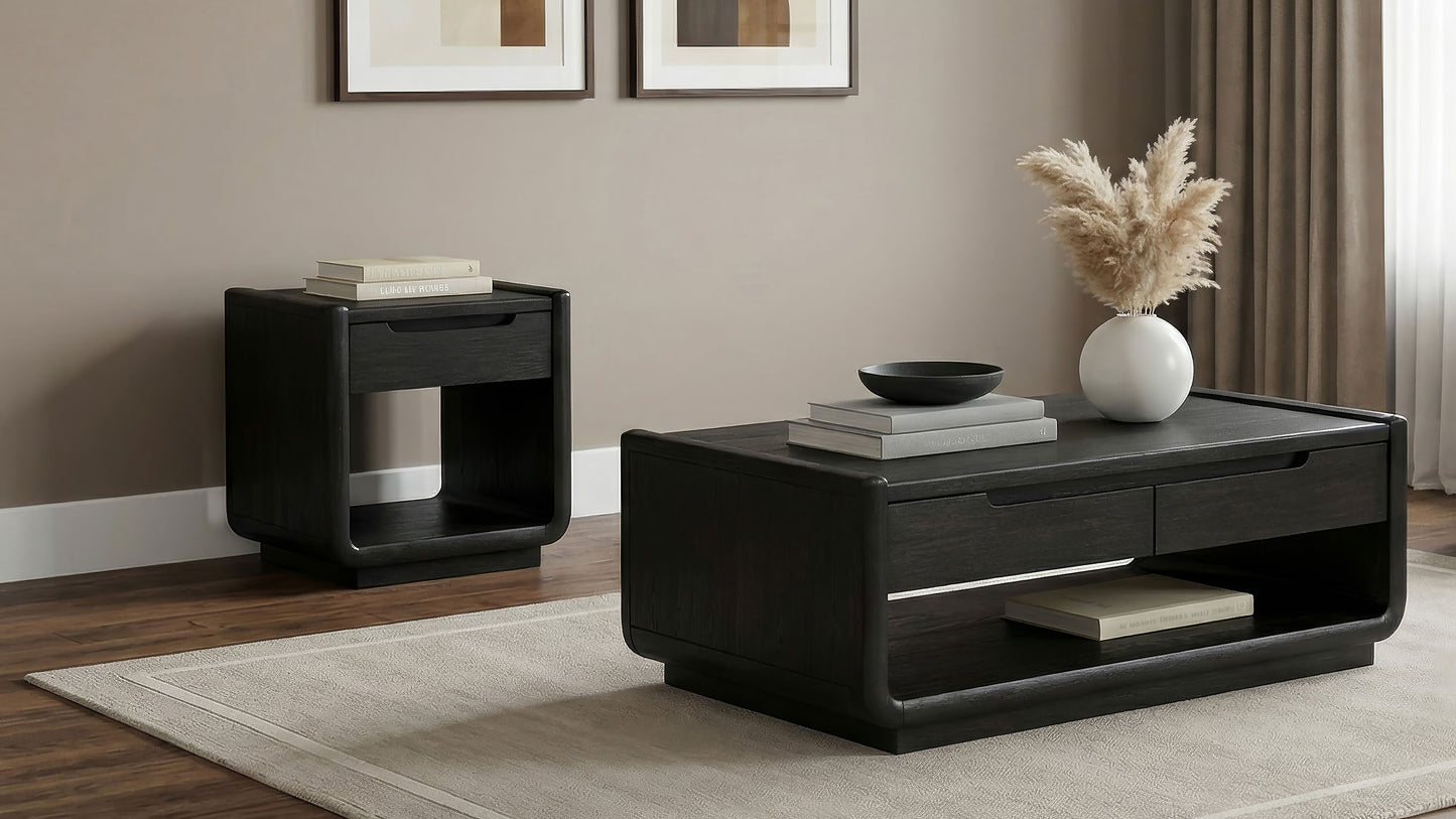 Leandro 2-drawer Wood Cocktail Coffee Table Burnished Black
