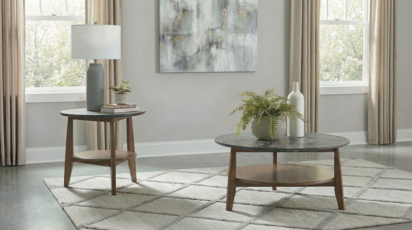 Bradley Round SmartTop End Side Table Smokey Grey and Dark Brown