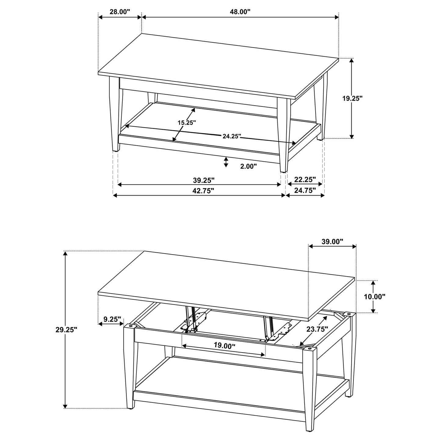 Lindenton 3-piece Wood Lift-Top Coffee and End Table Set Black