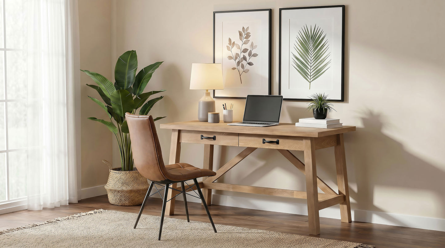Fabian 54-inch 2-drawer Computer Writing Desk Distressed Light Brown
