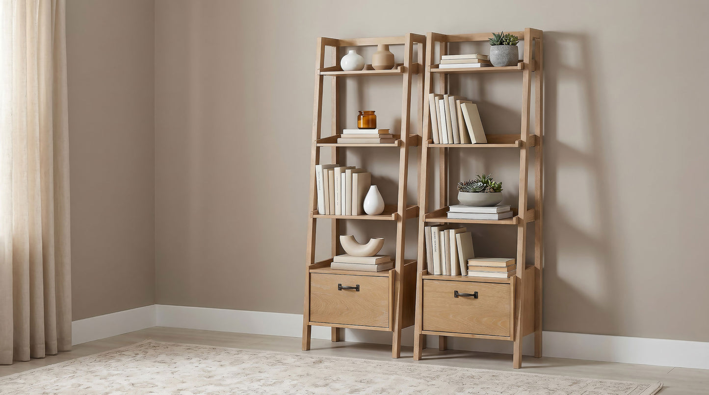 Fabian 2-piece 4-shelf Bookshelf with Drawer Distressed Light Brown