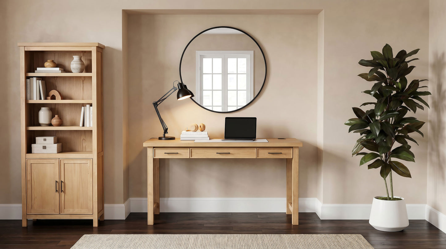 Vermes 55-inch 3-drawer Writing Desk with Power Outlet Light Ash