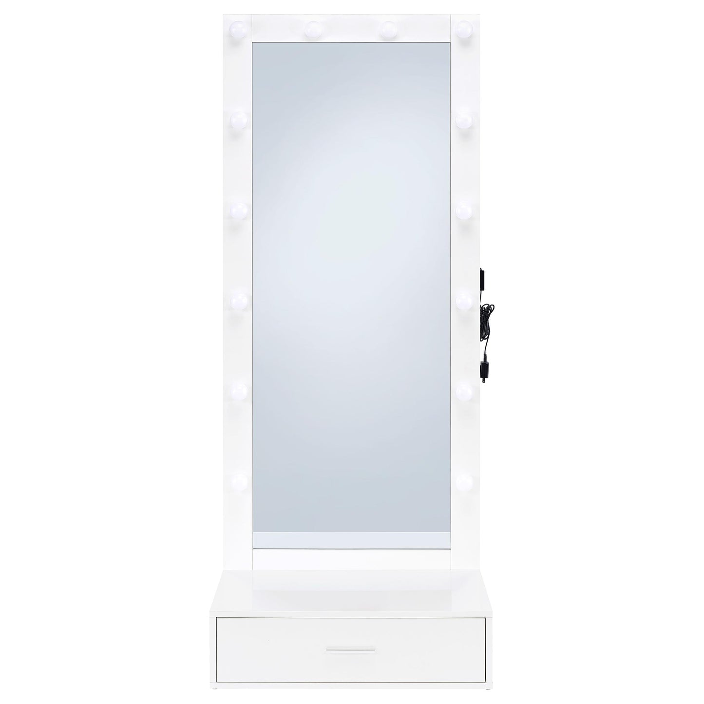 Spector 1-drawer Lighted Full-Length Floor Mirror White High Gloss
