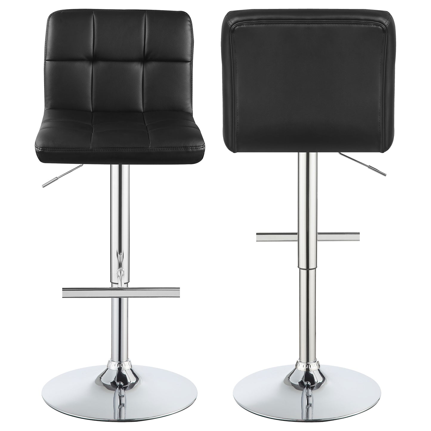 Lenny Tufted Adjustable Leatherette Bar Stool Black (Set of 2)