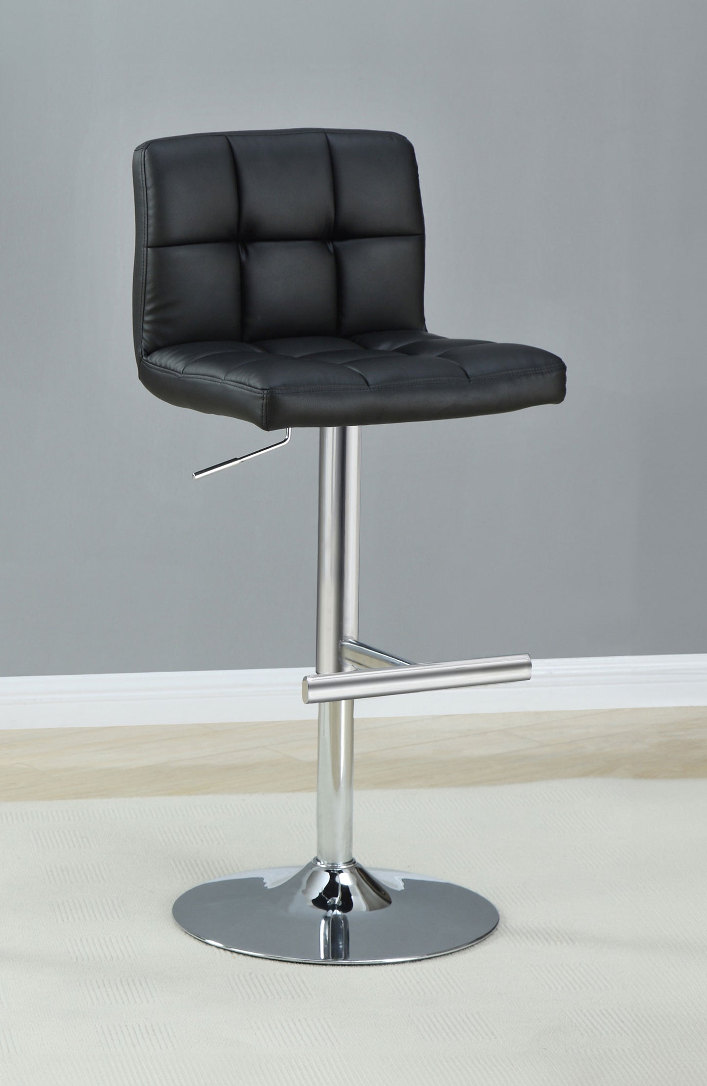 Lenny Tufted Adjustable Leatherette Bar Stool Black (Set of 2)