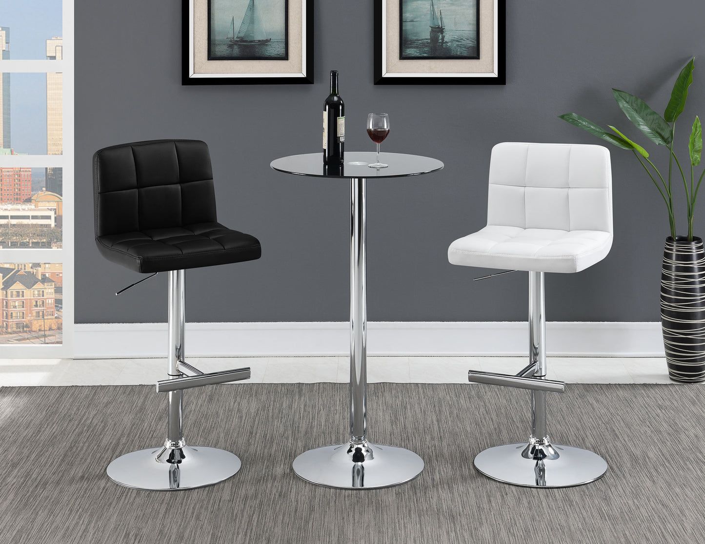 Lenny Tufted Adjustable Leatherette Bar Stool Black (Set of 2)