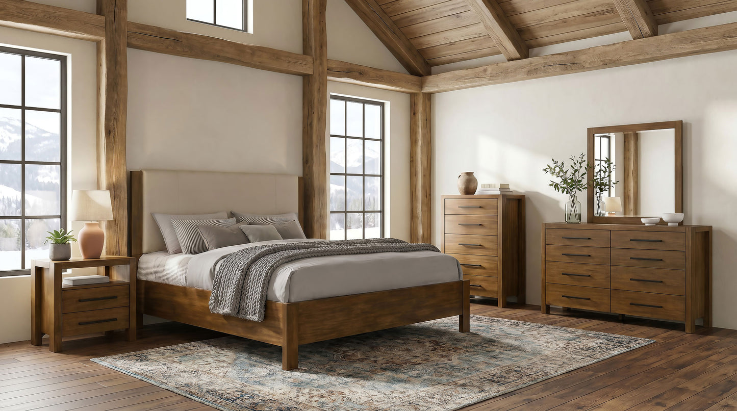 Adderley Eastern King Wood Panel Bed Cream and Warm Brown