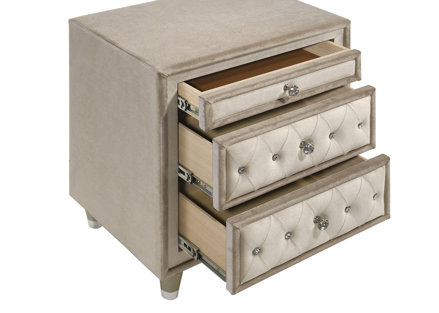 Antonella Upholstered 3-drawer Nightstand Ivory and Camel