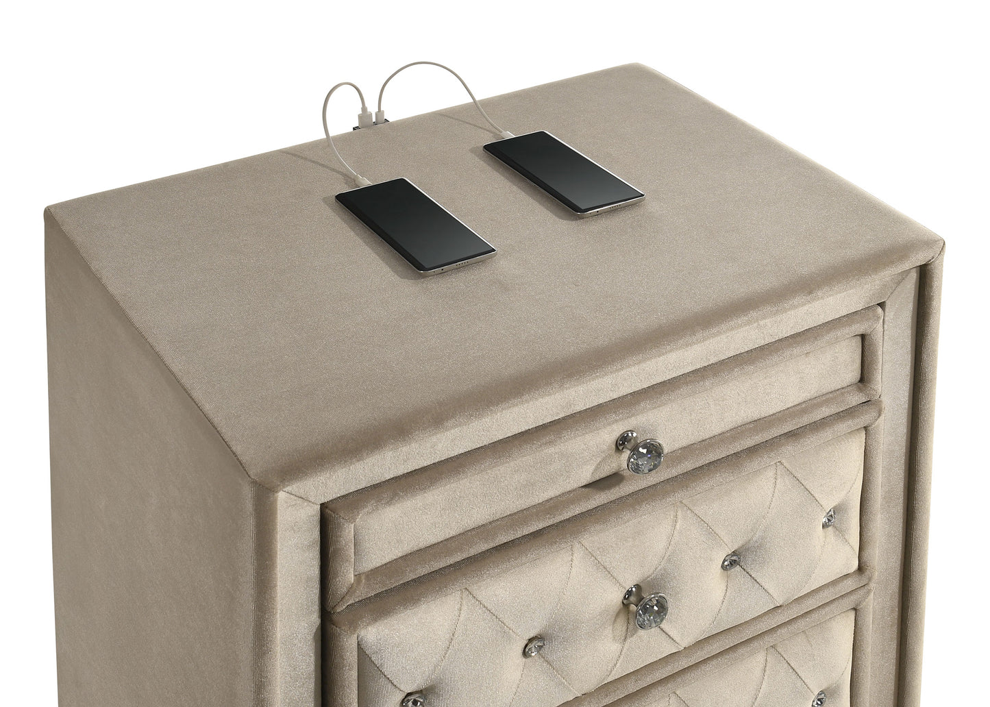 Antonella Upholstered 3-drawer Nightstand Ivory and Camel
