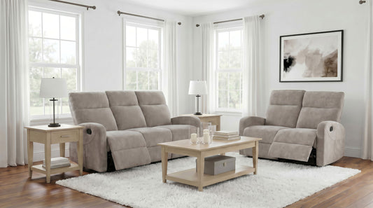 Hamilton 2-piece Chenille Manual Reclining Sofa Set Sand