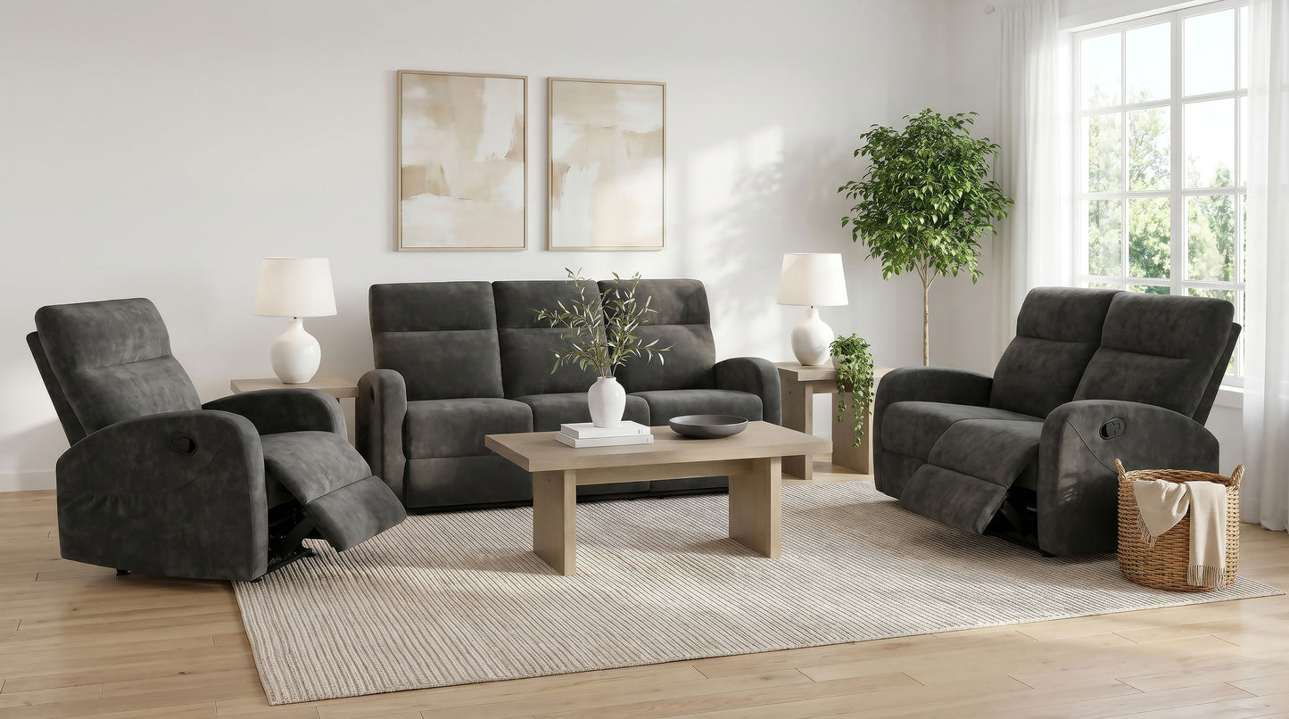 Hamilton Chenille Manual Reclining Sofa Charcoal Grey