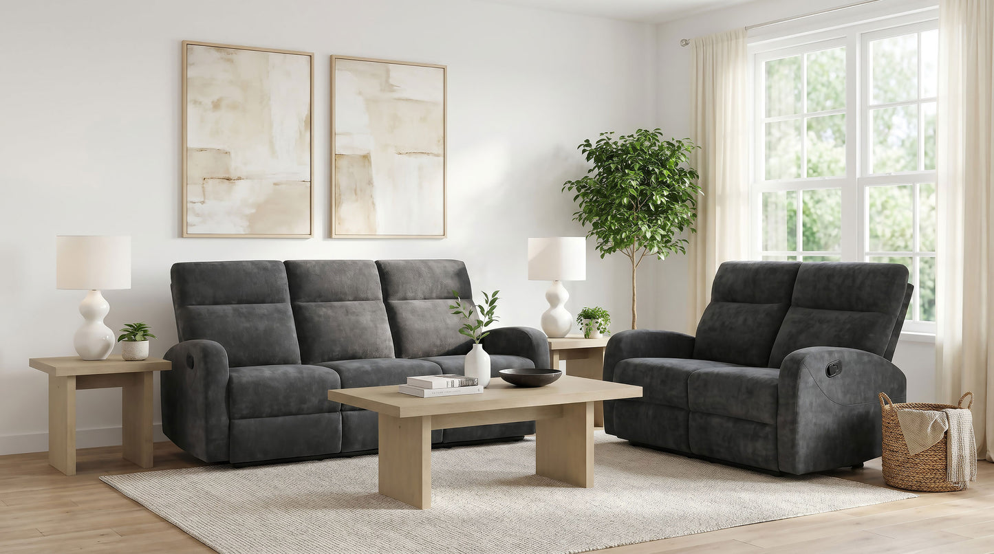 Hamilton 2-piece Chenille Manual Reclining Sofa Set Charcoal Grey