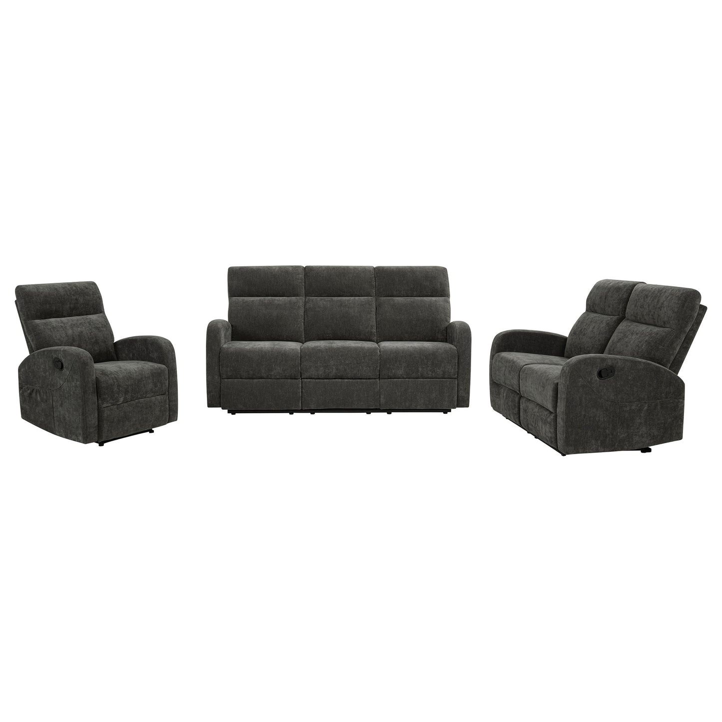 Hamilton 3-piece Chenille Manual Reclining Sofa Set Charcoal Grey