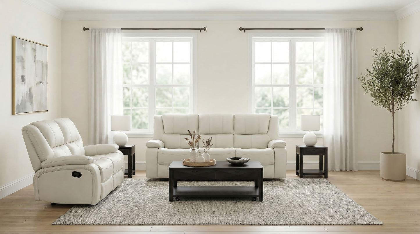 Camila 2-piece Upholstered Reclining Sofa Set White