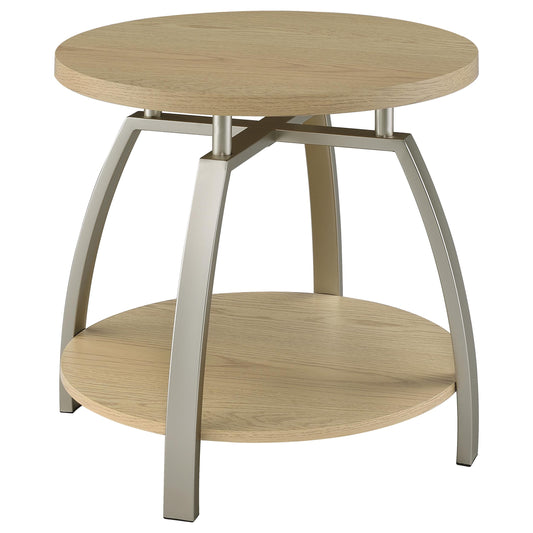 Dacre Round Engineered Wood Top Side End Table Greige
