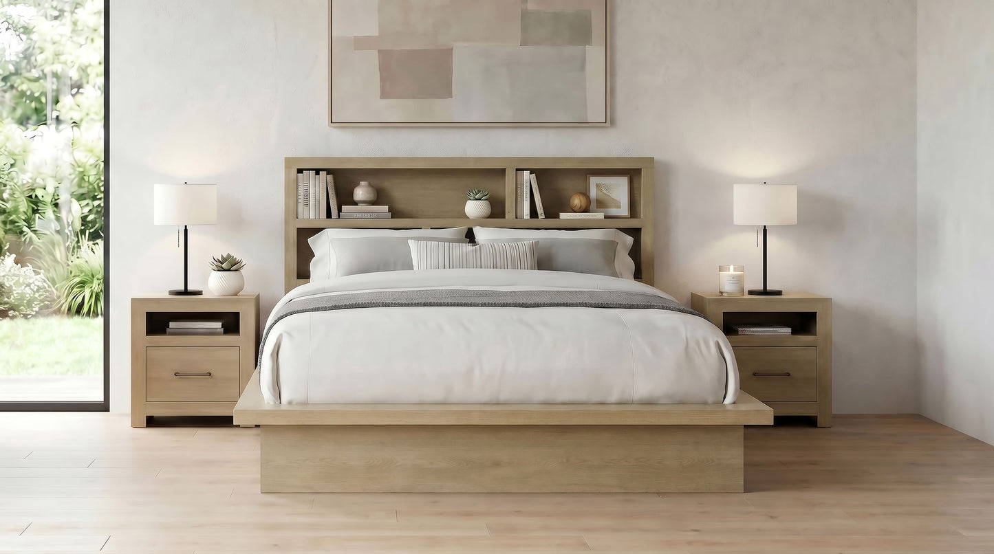Hendricks California King Bookcase Headboard Platform Bed Light Oak