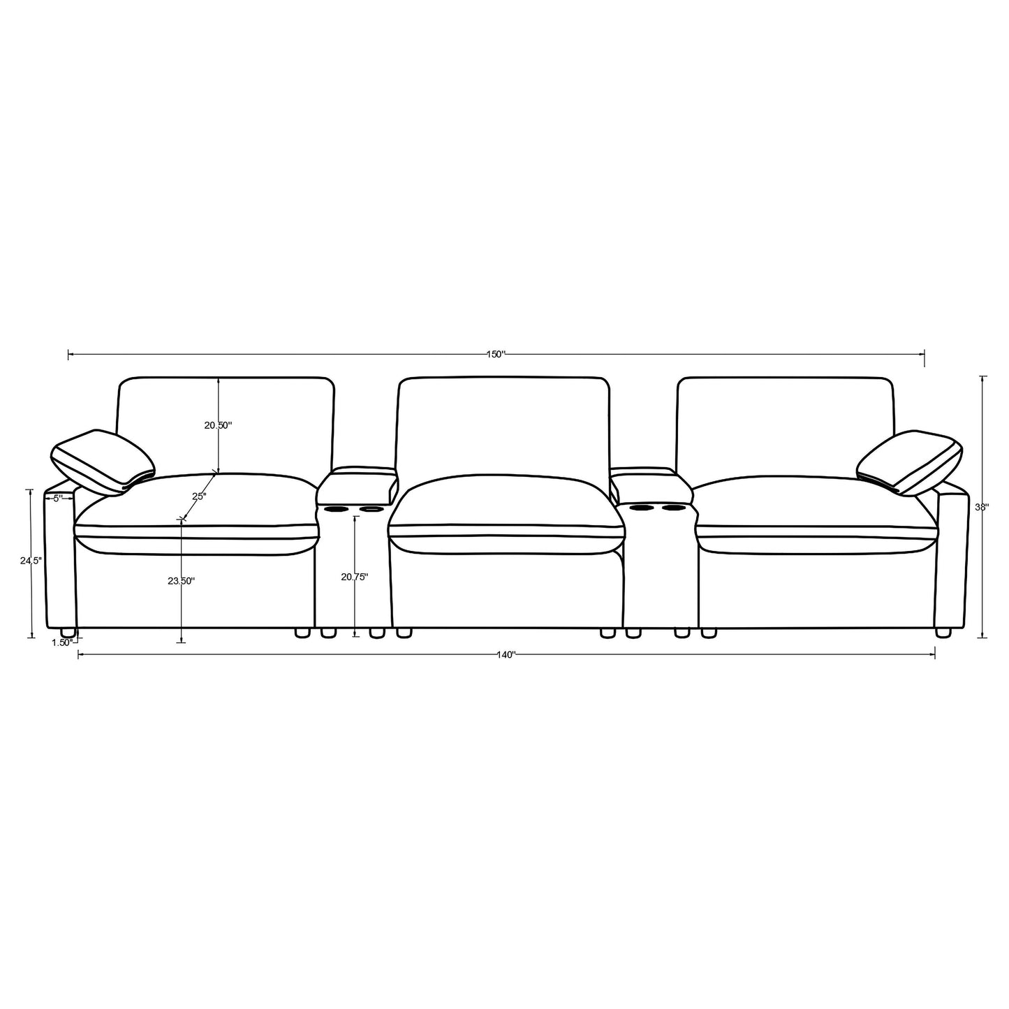 Collins 5-Piece Power Reclining Home Theater Seating Chocolate Brown