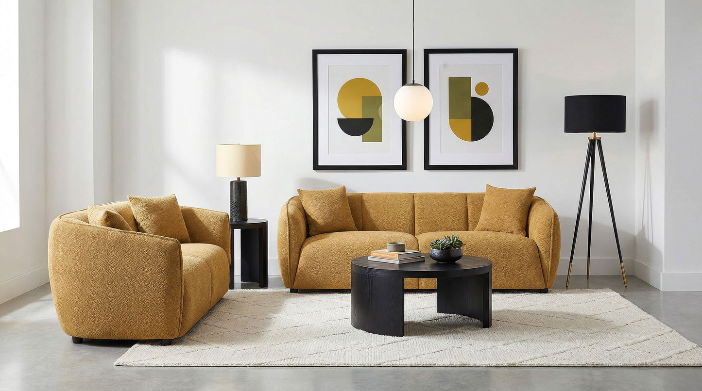 Aleisha Fabric Upholstered Loveseat Mustard Yellow
