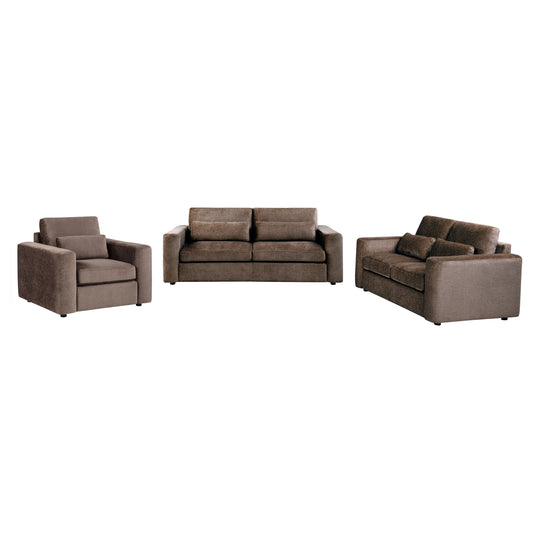 Amador 3-piece Chenille Upholstered Track Arm Sofa Set Chocolate