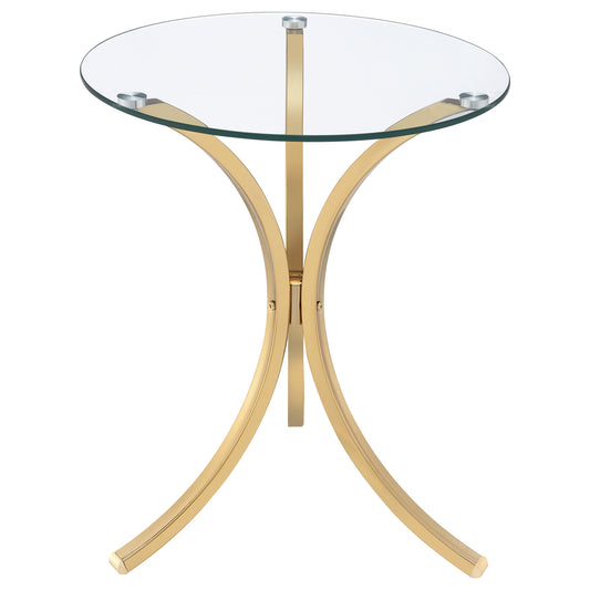 Eloise Round Glass Top Curved Metal Side Table Gold