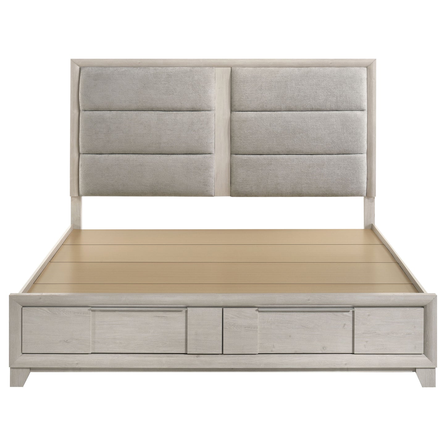 Farre Eastern King Upholstered Storage Platform Bed Washed Grey